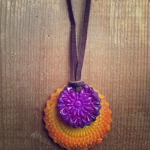 Art necklace, polymer clay pendant, colorful.